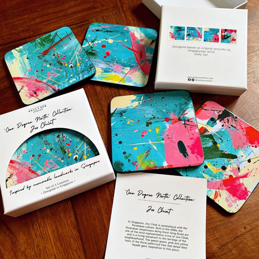 Singapore Coasters, Coasters from Singapore, One degree north coasters, Abstract Art, Turquoise Art Coasters, Joo chiat Coasters, Joo chiat Art Inspiration