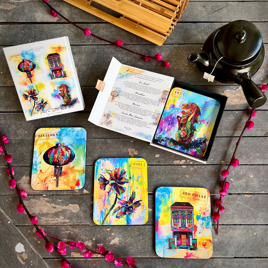 Singapore Coasters, Coasters from Singapore, Not just a little red dot coasters, Singapore icon coasters, Merlion coaster, joo chiat coaster, singapore chinatown coaster, vanda miss joaquim coaster