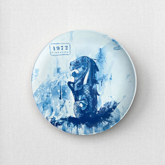 Blue Bamboo Plate: Merlion