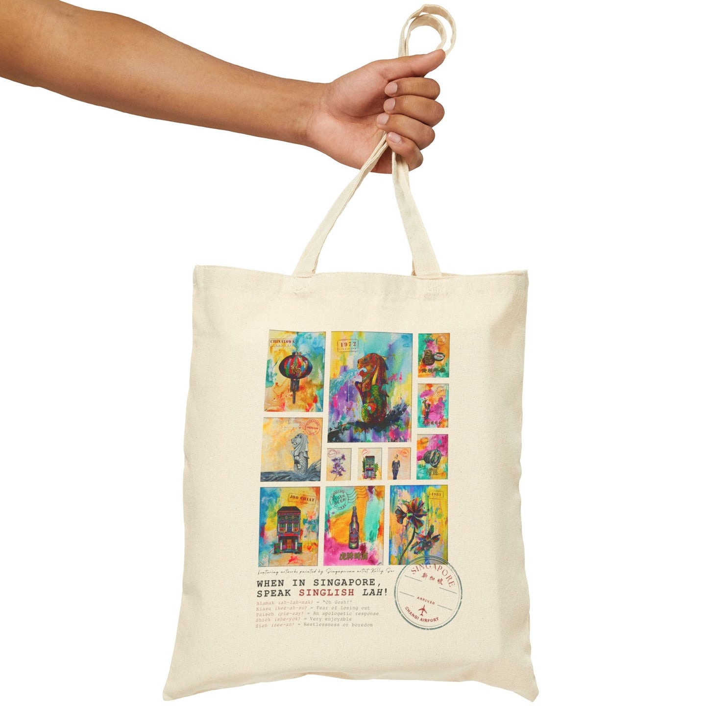 Singapore Grocery Bag, Singapore Recycled Grocery Bag, Singapore Souvenir, Singapore Gift, Tote Bag, Singapore Peranakan Gift