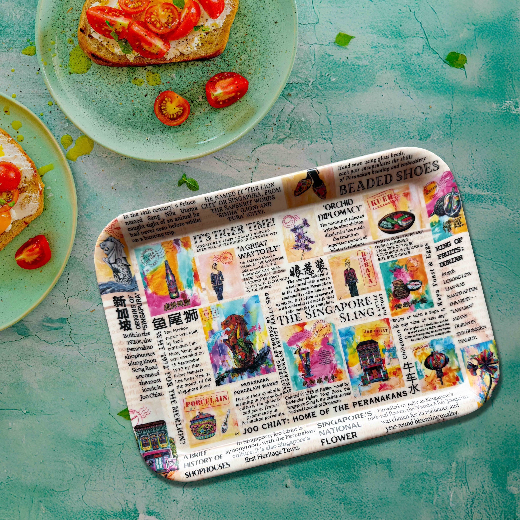 Singapore art, Singapore memories, Corporate Gift Singapore, Gift from Singapore, Merlion Bamboo Tray, Singapore Story, Kelly Ser Atelier, Bamboo Plates, Sustainable Gift, Singapore Tray