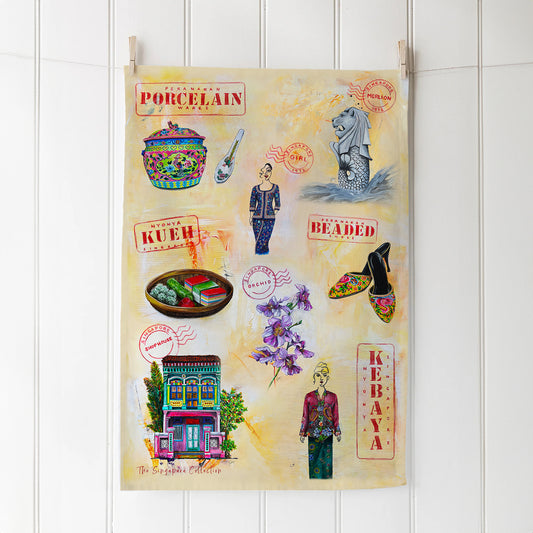 Sustainable Singapore Gift, Souvenir From Singapore, Singapore Art Souvenir,Singapore Souvenir, Singapore Gift, Singapore tea towel, Singapore art tea towel,