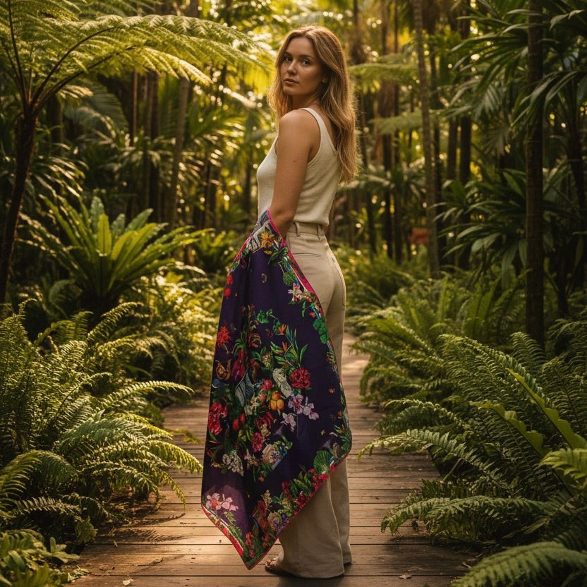 Designer silk scarf inspired by Singapore heritage and wildlife