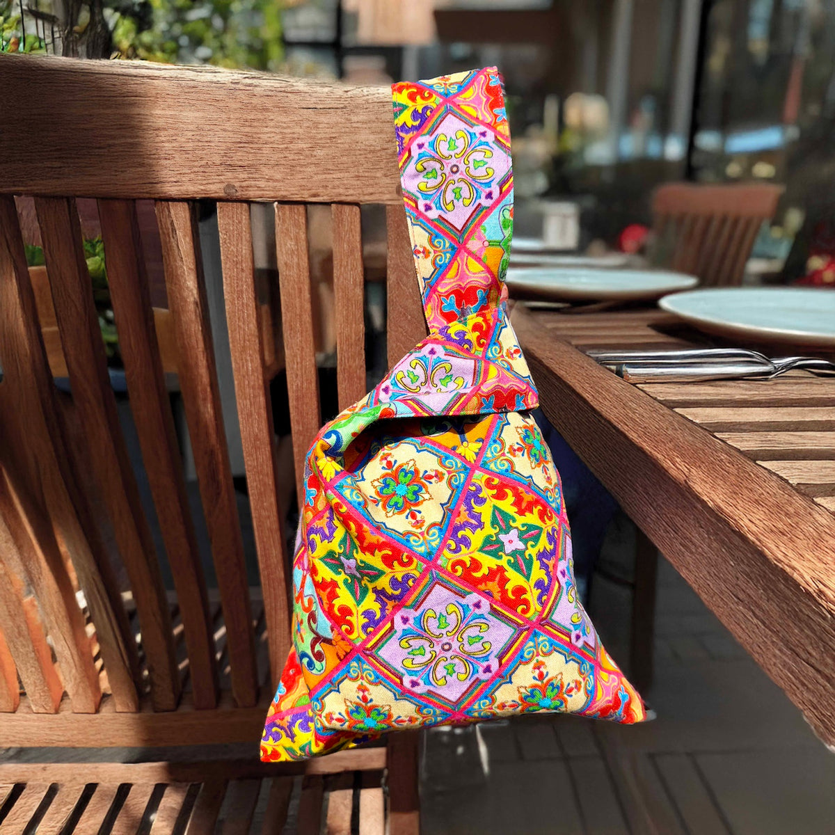 Singapore Japanese Knot Bag featuring Peranakan and tile art design