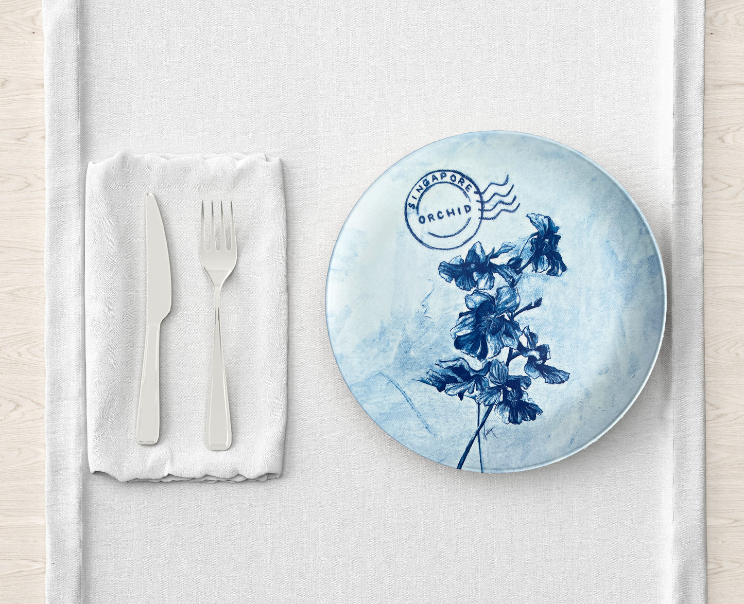 Blue Bamboo Plate: Orchid