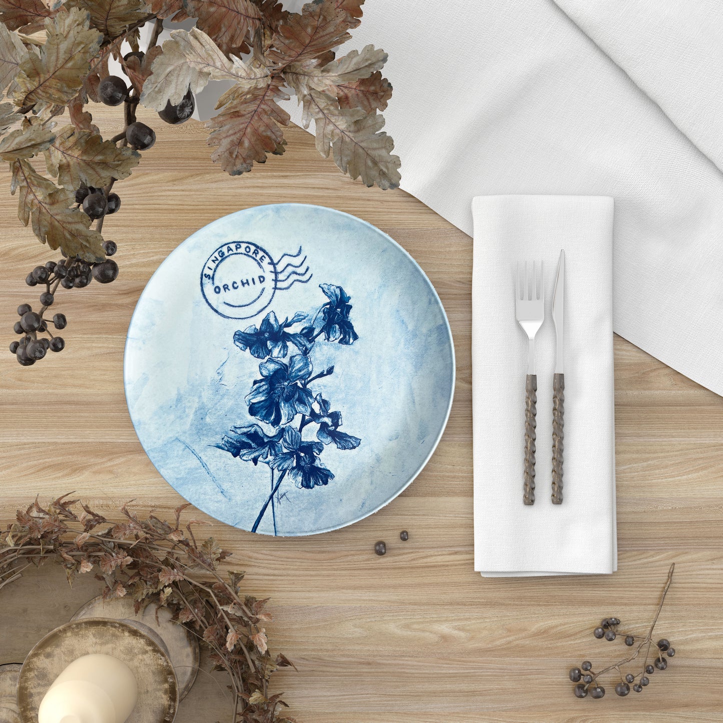 Blue Bamboo Plate: Orchid