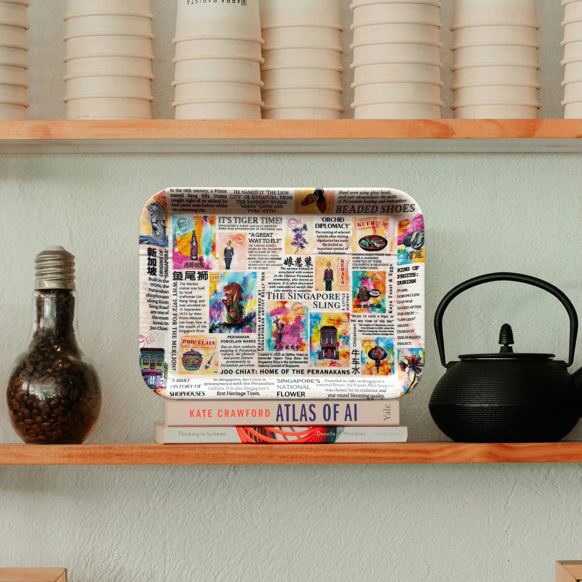 Singapore art, Singapore memories, Corporate Gift Singapore, Gift from Singapore, Merlion Bamboo Tray, Singapore Story, Kelly Ser Atelier, Bamboo Plates, Display Gift, Singapore Tray