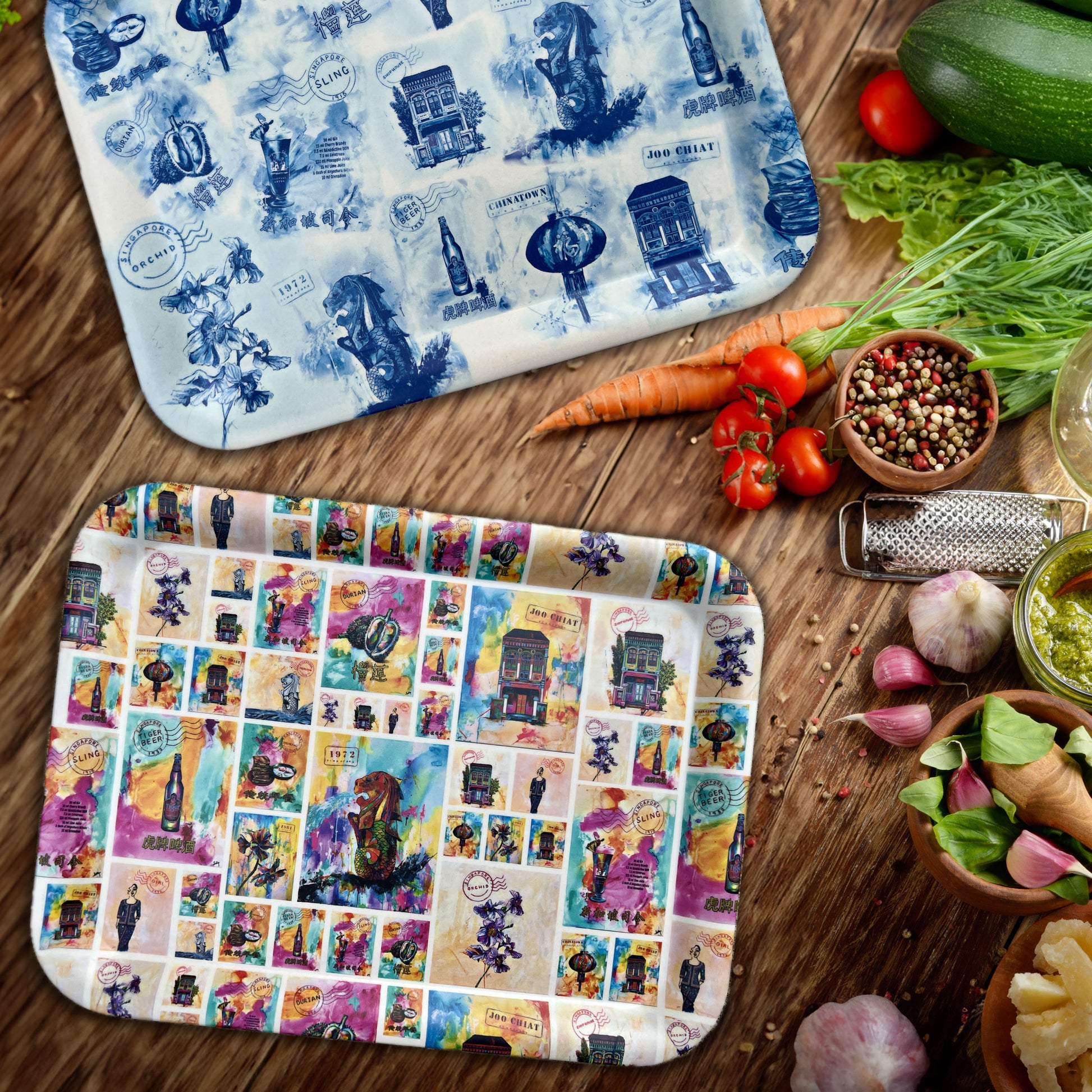 Singapore art, Singapore memories, Corporate Gift Singapore, Gift from Singapore, Kelly Bamboo Tray, Singapore Story, Kelly Ser Atelier, Bamboo Plates, Sustainable Gift, Singapore Tray